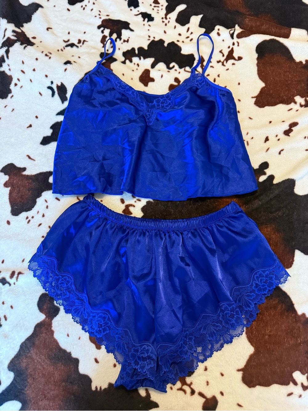 Royal Blue Satin Two-Piece Lingerie Set